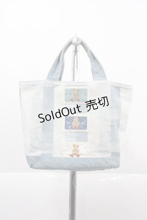 画像1: PINK HOUSE / クマワッペンリバーシブルミニバッグ  サックス I-25-12-06-125-LO-BG-SA-ZI (1)