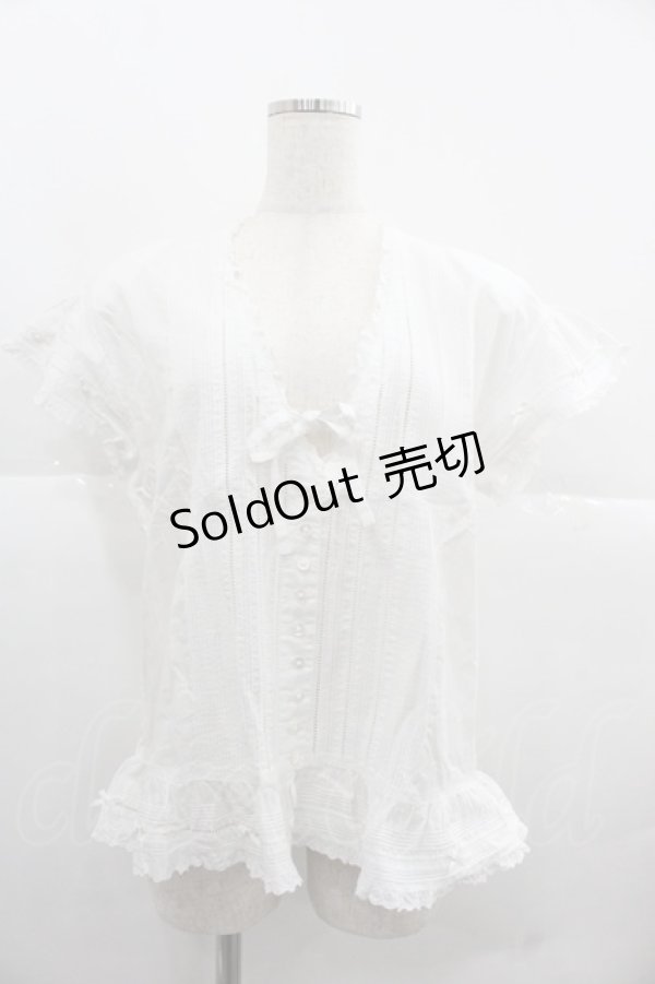 画像1: PINK HOUSE / Vネック半袖ブラウス  ホワイト I-25-12-06-016-LO-BL-SA-ZI (1)