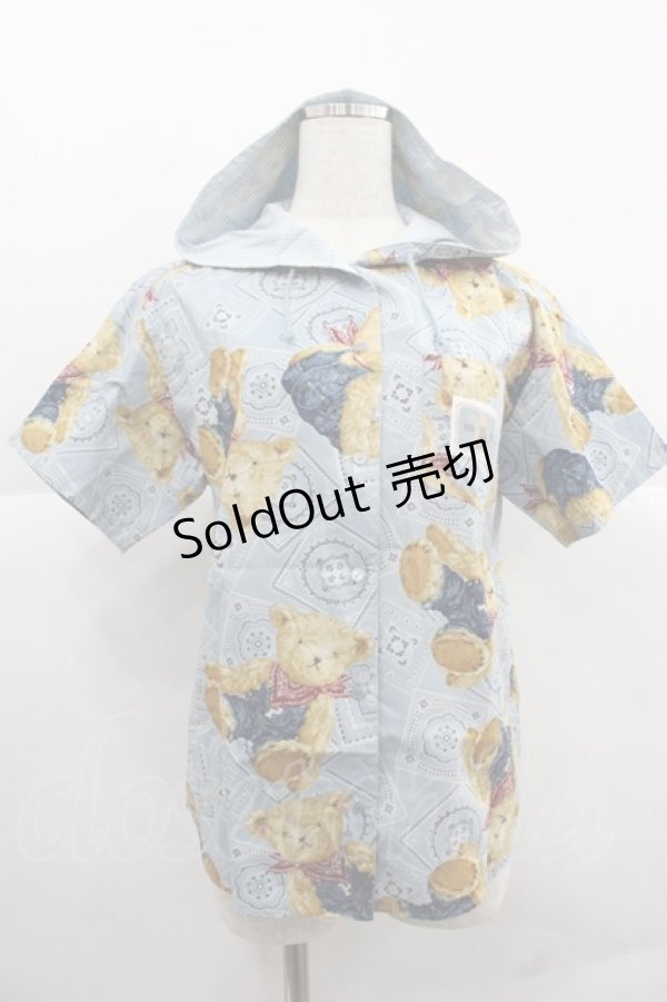 画像1: PINK HOUSE / オーバーオールくまさん半袖フードシャツ L サックス I-25-12-06-019-LO-BL-SA-ZI (1)