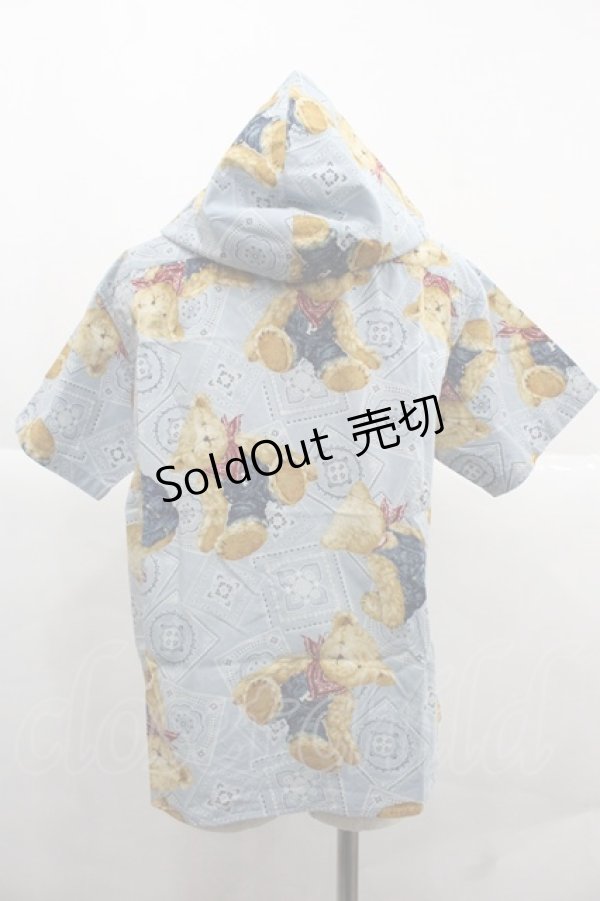 画像2: PINK HOUSE / オーバーオールくまさん半袖フードシャツ L サックス I-25-12-06-019-LO-BL-SA-ZI (2)