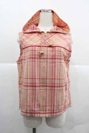 画像: PINK HOUSE / マドラスチェックフード付きジップアップトップス  ピンク I-25-12-06-020-LO-TO-SA-ZI