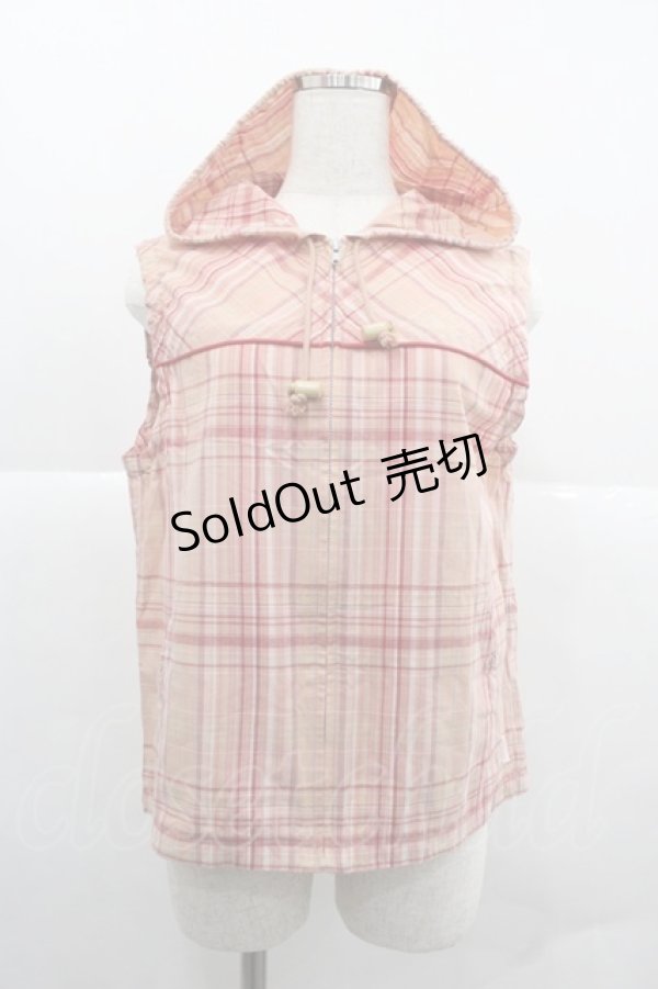 画像1: PINK HOUSE / マドラスチェックフード付きジップアップトップス  ピンク I-25-12-06-020-LO-TO-SA-ZI (1)