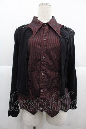 画像: ALGONQUINS / カーデ重ね風ストライプシャツ  ボルドーＸ黒 I-25-12-06-031-AL-BL-SA-ZI