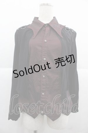 画像: ALGONQUINS / カーデ重ね風ストライプシャツ  ボルドーＸ黒 I-25-12-06-031-AL-BL-SA-ZI