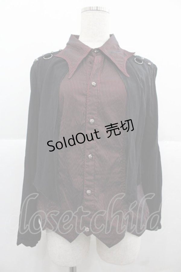 画像1: ALGONQUINS / カーデ重ね風ストライプシャツ  ボルドーＸ黒 I-25-12-06-031-AL-BL-SA-ZI (1)