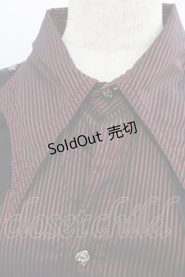 画像3: ALGONQUINS / カーデ重ね風ストライプシャツ  ボルドーＸ黒 I-25-12-06-031-AL-BL-SA-ZI (3)