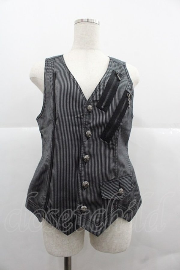画像1: ALGONQUINS / ストライプベスト  黒Ｘグレー I-25-12-06-036-AL-JA-SA-ZI (1)
