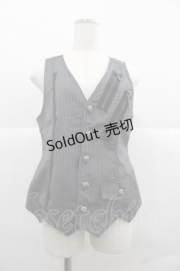 画像1: ALGONQUINS / ストライプベスト  黒Ｘグレー I-25-12-06-036-AL-JA-SA-ZI (1)