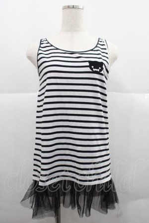 画像: Rydia / コビニャー刺繍ボーダーノースリーブカットソー  黒Ｘ白 I-25-12-06-037-PU-TO-SA-ZI