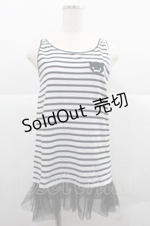 画像: Rydia / コビニャー刺繍ボーダーノースリーブカットソー  黒Ｘ白 I-25-12-06-037-PU-TO-SA-ZI