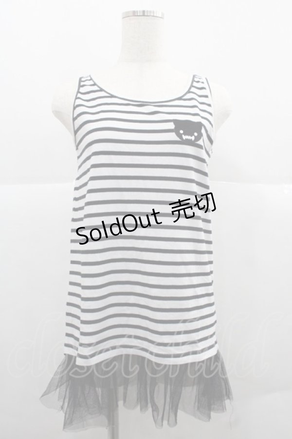 画像1: Rydia / コビニャー刺繍ボーダーノースリーブカットソー  黒Ｘ白 I-25-12-06-037-PU-TO-SA-ZI (1)