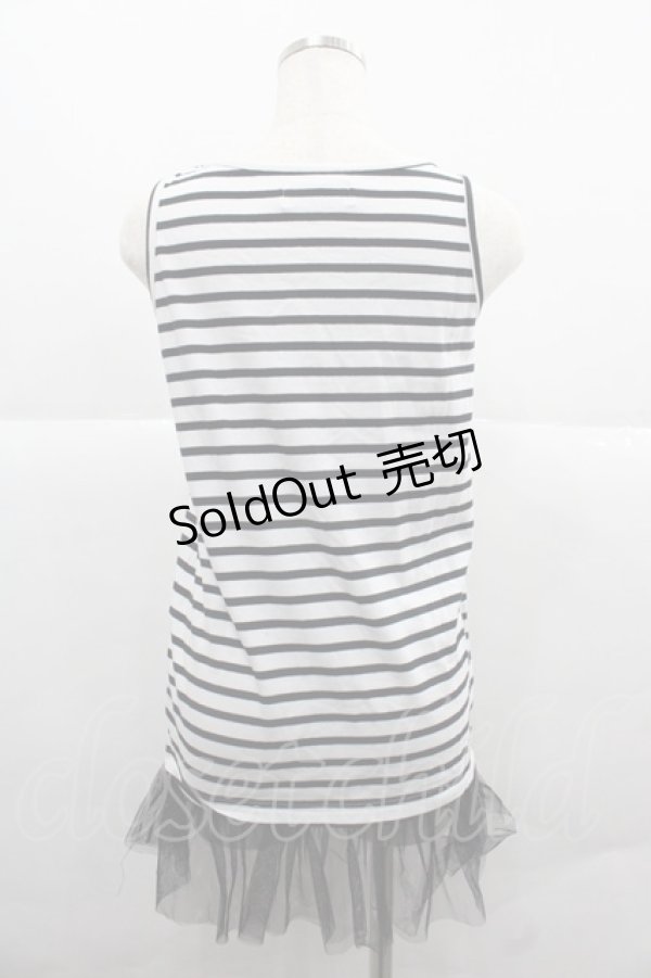 画像2: Rydia / コビニャー刺繍ボーダーノースリーブカットソー  黒Ｘ白 I-25-12-06-037-PU-TO-SA-ZI (2)