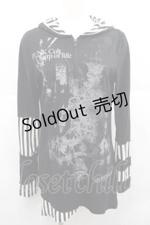 画像: SEX POT ReVeNGe / シャンデリアプリントパーカー  黒Ｘグレー I-25-12-09-035-SP-TO-SA-ZI