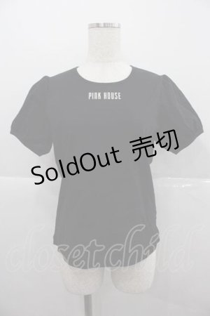 画像: PINK HOUSE / ロゴ入りパフスリーブカットソー  黒Ｘ白 I-25-12-09-010-LO-TO-SA-ZT206