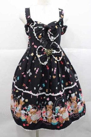 画像: metamorphose / くまパティシエハイウエストジャンパースカート  黒 I-25-12-09-050-ME-OP-SA-ZI