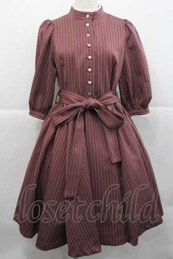 画像1: Sheglit / ストライプクラシカルワンピース M ピンクＸ白 I-25-12-09-055-EL-OP-SA-ZI (1)