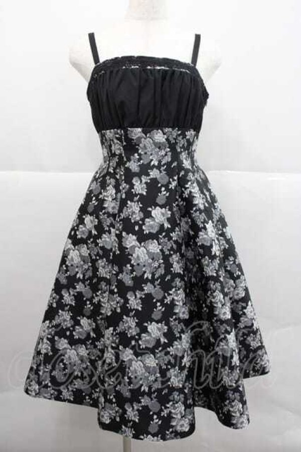 画像1: Sheglit / ローズジャガードクロスストラップワンピース M 黒 I-25-12-09-056-EL-OP-SA-ZI (1)