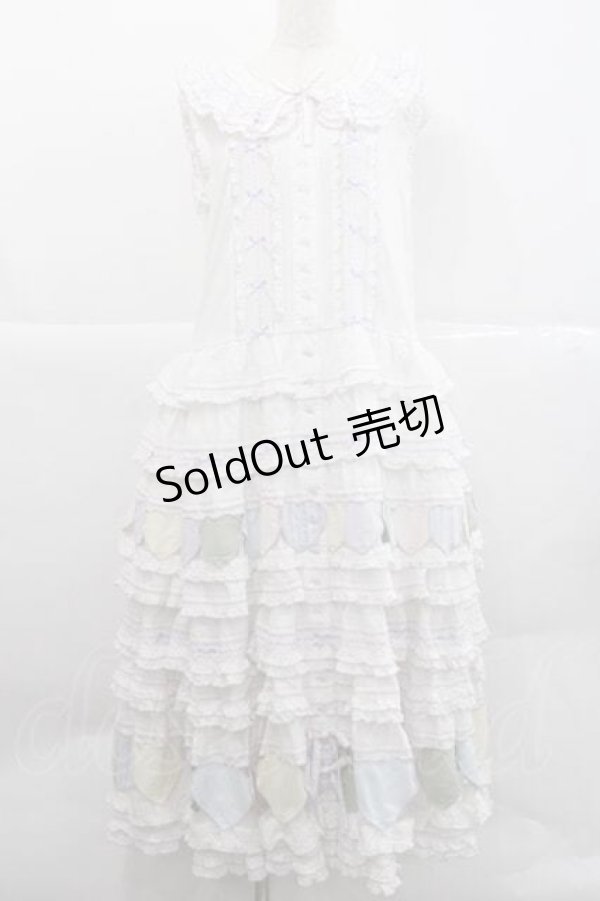 画像1: PINK HOUSE / ハートワッペンパッチワーク使いローンワンピース  白Ｘラベンダー I-25-12-09-057-LO-OP-SA-ZI (1)