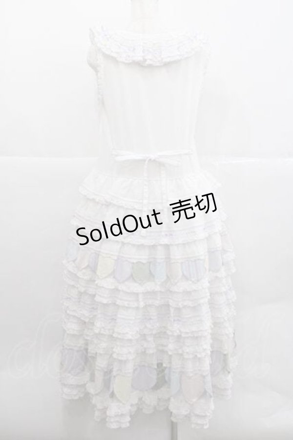 画像2: PINK HOUSE / ハートワッペンパッチワーク使いローンワンピース  白Ｘラベンダー I-25-12-09-057-LO-OP-SA-ZI (2)