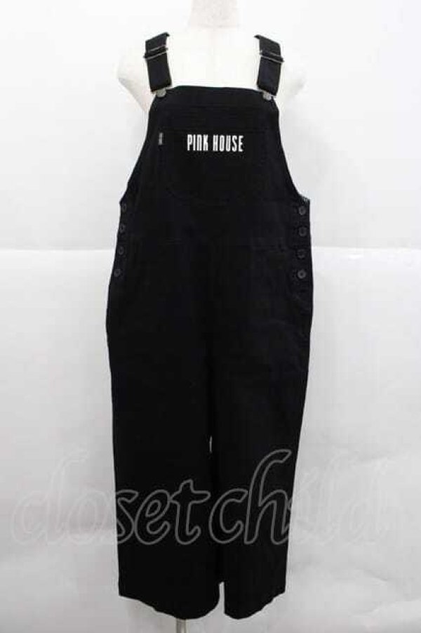 画像1: PINK HOUSE / ロゴプリントオーバーオール  黒Ｘ白 I-25-12-09-058-LO-OP-SA-ZI (1)