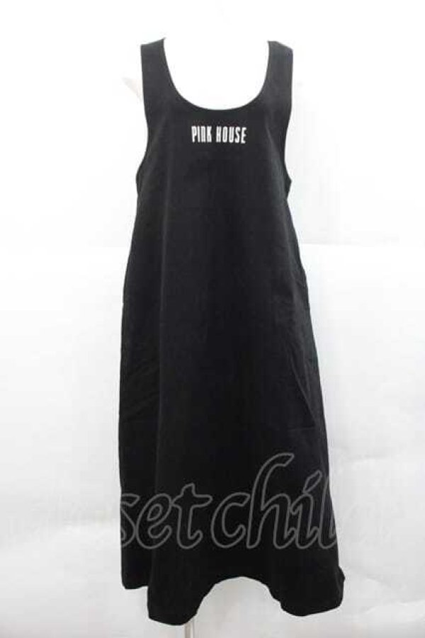画像1: PINK HOUSE / ロゴプリントジャンパースカート  黒Ｘ白 I-25-12-09-059-LO-OP-SA-ZI (1)