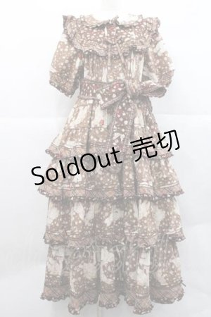 画像: PINK HOUSE / バラ園うさぎプリントパッチワークワンピース  ブラウン I-25-12-09-060-LO-OP-SA-ZI