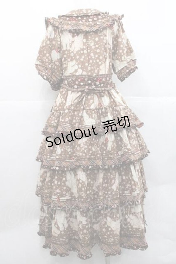 画像2: PINK HOUSE / バラ園うさぎプリントパッチワークワンピース  ブラウン I-25-12-09-060-LO-OP-SA-ZI (2)