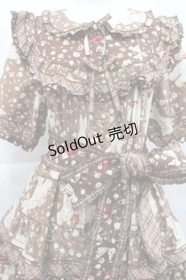 画像3: PINK HOUSE / バラ園うさぎプリントパッチワークワンピース  ブラウン I-25-12-09-060-LO-OP-SA-ZI (3)