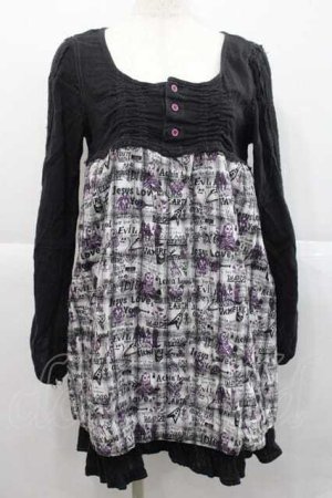 画像: ALGONQUINS / チェック総柄切替ワンピース  黒Ｘチェック I-25-12-09-062-AL-OP-SA-ZI