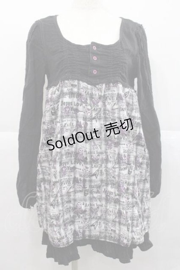 画像1: ALGONQUINS / チェック総柄切替ワンピース  黒Ｘチェック I-25-12-09-062-AL-OP-SA-ZI (1)