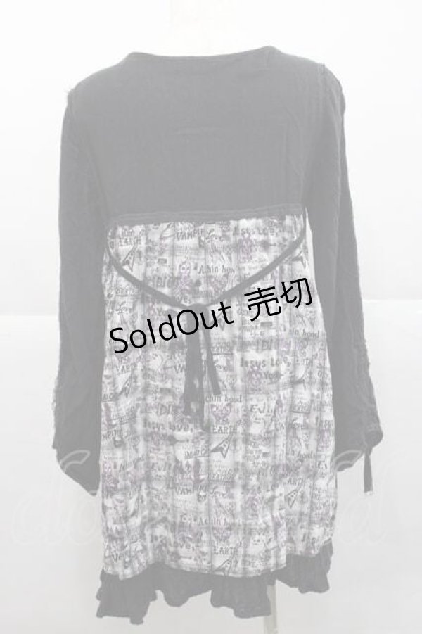 画像2: ALGONQUINS / チェック総柄切替ワンピース  黒Ｘチェック I-25-12-09-062-AL-OP-SA-ZI (2)