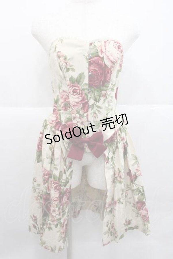 画像1: Millefleurs / バスクオーバーコルセットスカート(ローズ&リボン)  アイボリーＸボルドー I-25-12-09-070-EL-SK-SA-ZI (1)