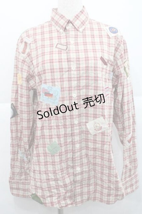 画像1: Karl Helmut / ネームワッペンいっぱいオリジナルチェックブラウス  赤Ｘアイボリーチェック I-25-12-09-016-EL-BL-SA-ZI (1)