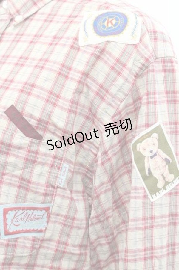 画像3: Karl Helmut / ネームワッペンいっぱいオリジナルチェックブラウス  赤Ｘアイボリーチェック I-25-12-09-016-EL-BL-SA-ZI (3)