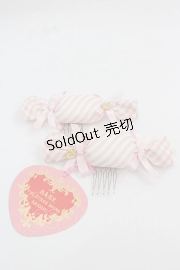 画像1: BABY,THE STARS SHINE BRIGHT / MY ANNIVERSARY ストライプキャンディリボンコーム  ピンクＸ白 I-25-12-09-104-BA-AC-SA-ZI (1)