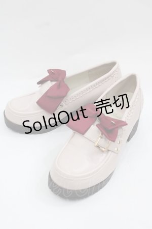 画像: Amavel / グログランリボン付きローファーパンプス  ピンクＸボルドー I-25-12-13-001-CA-SH-SA-ZTK045