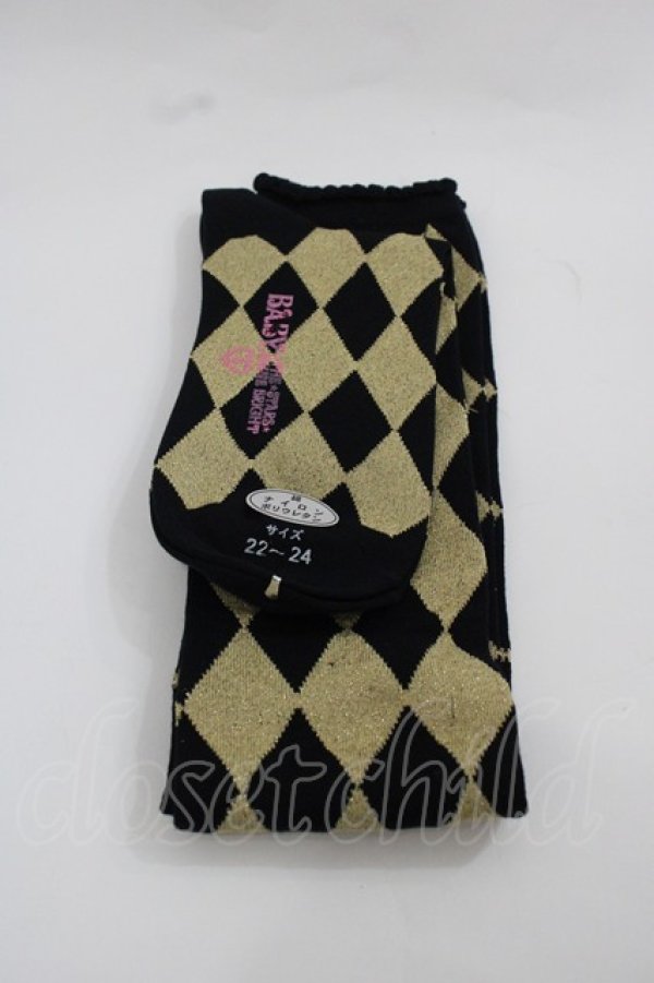 画像2: BABY,THE STARS SHINE BRIGHT / ON ダイヤ柄オーバーニー  黒Ｘゴールド I-25-12-13-004-BA-ZA-SA-ZI (2)