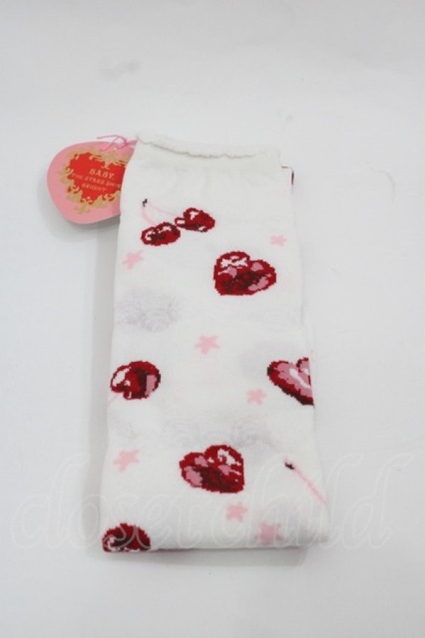 画像1: BABY,THE STARS SHINE BRIGHT / KiraKira Parfait柄オーバーニーソックス  白Ｘ赤 I-25-12-13-005-BA-ZA-SA-ZI (1)