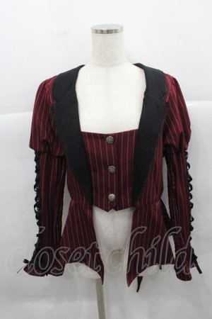 画像: Chalmiere / ストライプレースアップジャケット M ワイン I-25-12-13-056-LO-JA-SA-ZI