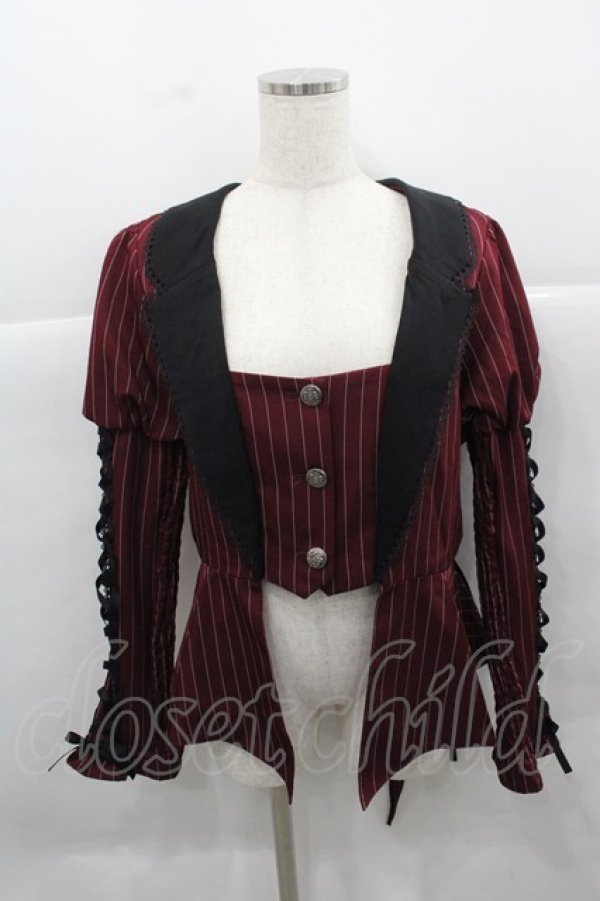 画像1: Chalmiere / ストライプレースアップジャケット M ワイン I-25-12-13-056-LO-JA-SA-ZI (1)