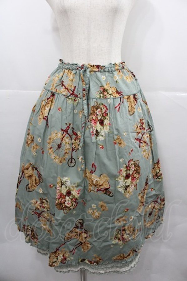 画像1: PINK HOUSE / フラワーカールくんプリントスカート  グリーン I-25-12-13-070-LO-SK-SA-ZI (1)