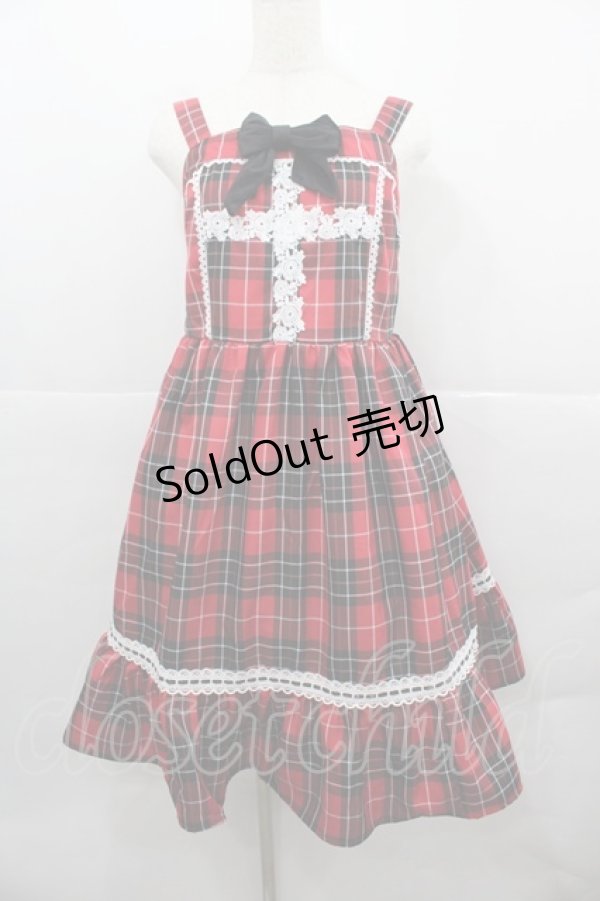 画像1: Eri Aino's collaboration / アカCHKリボンレースジャンパースカート L 赤チェック I-25-12-13-072-LO-OP-SA-ZI (1)