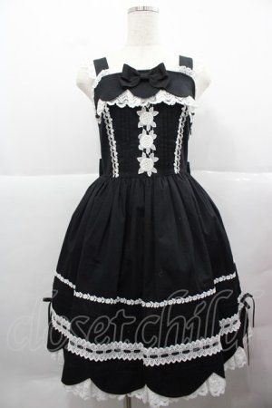 画像: BABY,THE STARS SHINE BRIGHT / リボンスカラップジャンパースカート  黒Ｘ白 I-25-12-13-091-BA-OP-SA-ZI