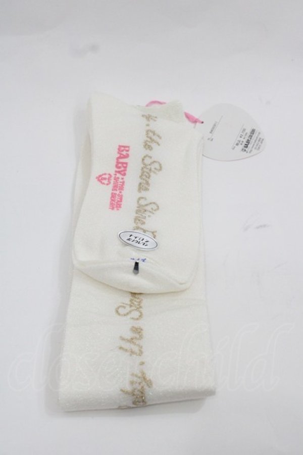 画像2: BABY,THE STARS SHINE BRIGHT / キラキラBABYロゴオーバーニーソックス  生成り I-25-12-13-009-BA-ZA-SA-ZI (2)