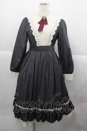 画像: MISS POINT（海外ロリータブランド） / ストライプ長袖ワンピース  グレーＸ白 I-25-12-13-099-LO-OP-SA-ZI