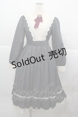 画像: MISS POINT（海外ロリータブランド） / ストライプ長袖ワンピース  グレーＸ白 I-25-12-13-099-LO-OP-SA-ZI