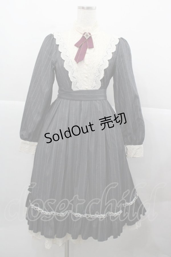 画像1: MISS POINT（海外ロリータブランド） / ストライプ長袖ワンピース  グレーＸ白 I-25-12-13-099-LO-OP-SA-ZI (1)