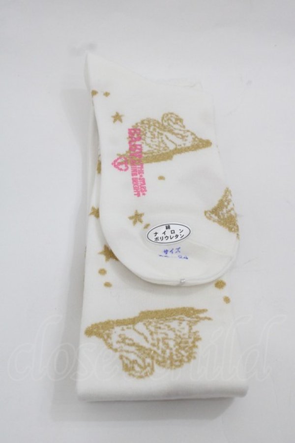 画像2: BABY,THE STARS SHINE BRIGHT / 天体のHarmonia 天使の如く歌う星界の旋律 柄オーバーニーソックス  白Ｘゴールド I-25-12-13-010-BA-ZA-SA-ZI (2)