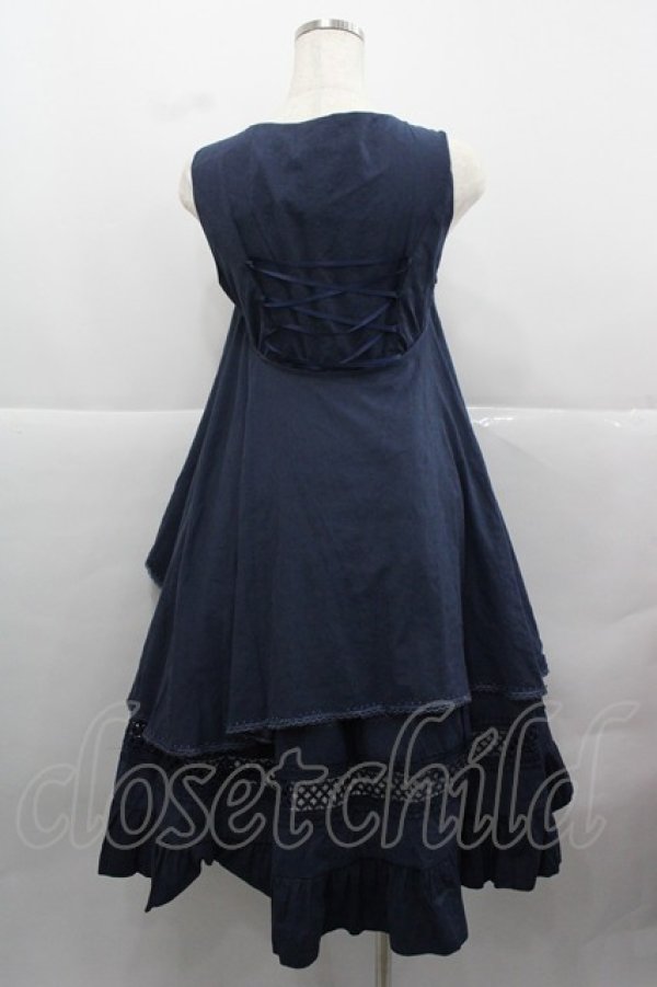 画像2: Lingxi(海外ロリータブランド) / フロント刺繍ケープジャンパースカート S ネイビー I-25-12-13-102-LO-OP-SA-ZI (2)