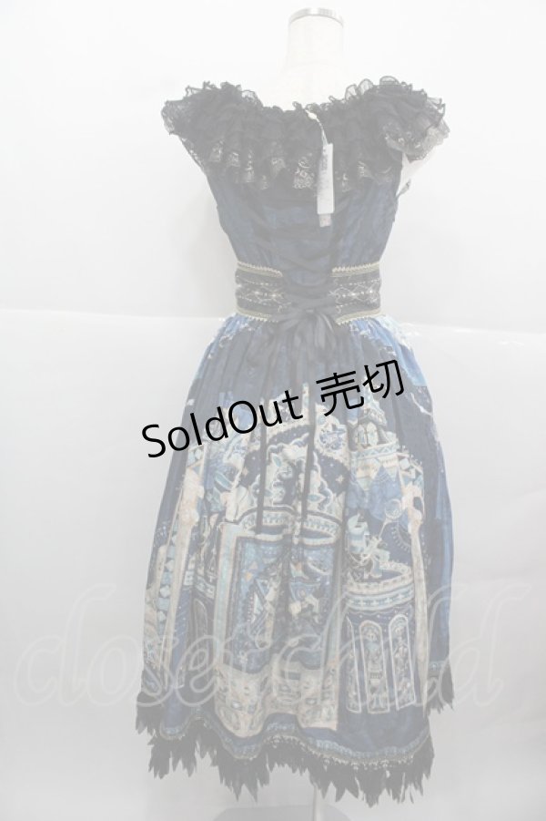 画像2: MISS POINT（海外ロリータブランド） / Twilight エジプト風プリントジャンパースカートセット  ネイビーＸ黒 I-25-12-13-103-LO-OP-SA-ZI (2)